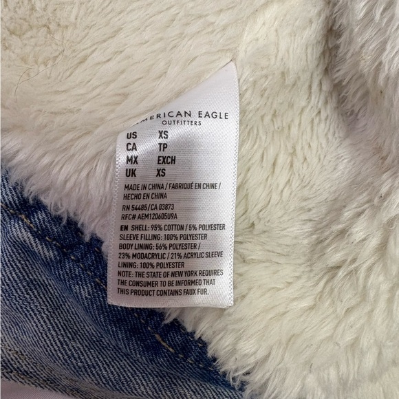 American Eagle MENS XS Sherpa Lined Jean Jacket Ranch Trucker Acid Washed Denim - Picture 4 of 9